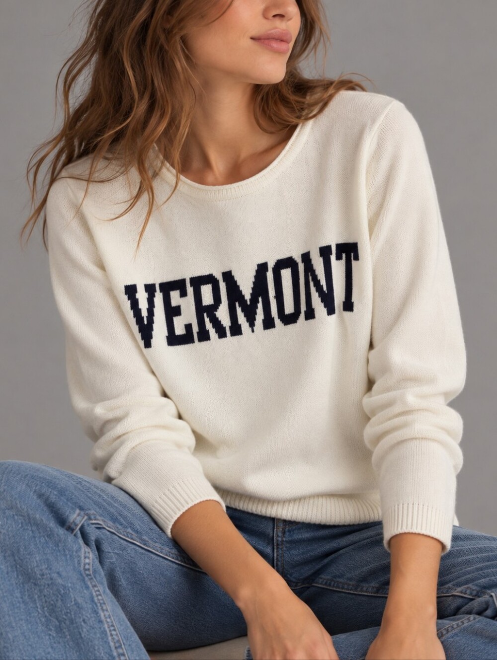 Valani Vermont Ivory Navy Graphic Cotton Sweater Womens Size Small